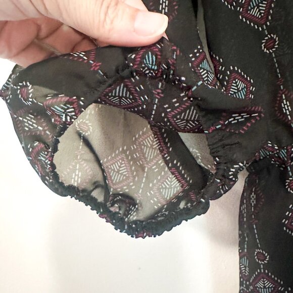 Maurice's Sheer Black Geometric Print Tunic Top With Elastic Waist & 3/4 Sleeves - Picture 3 of 11